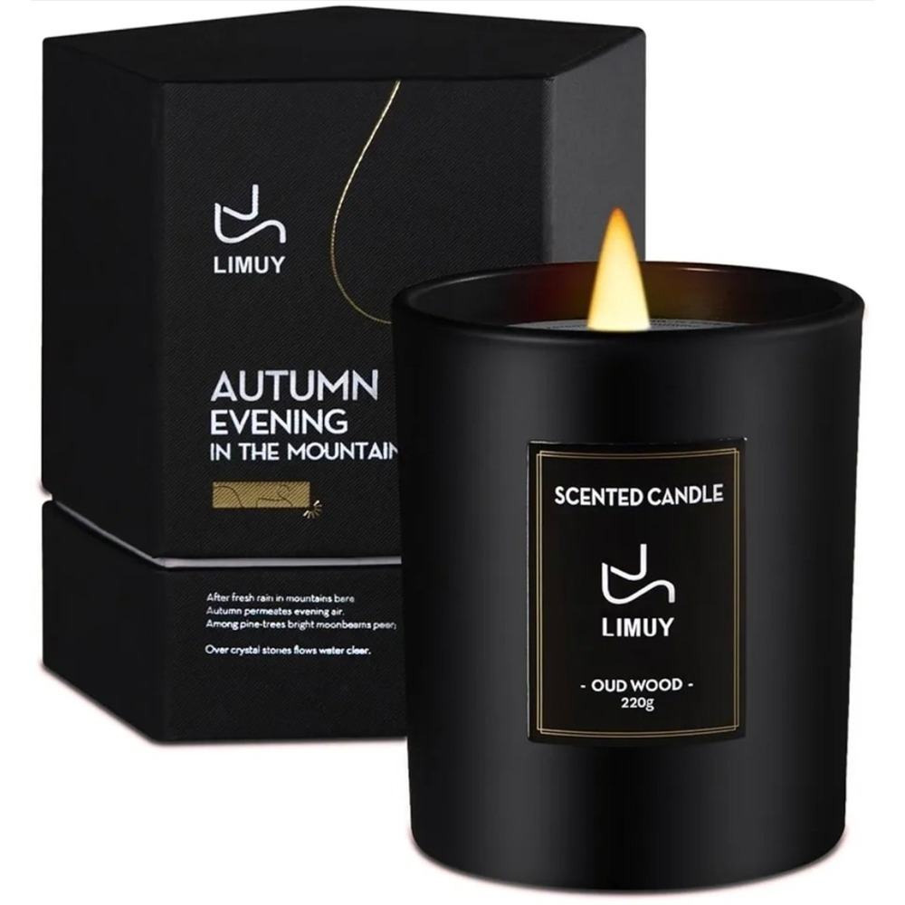 2 LIMUY Premium Black Scented Candles Soy Wax 50 Hour Burn Oud Wood 8oz S16